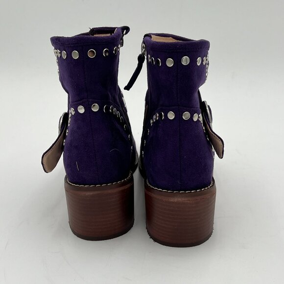 FOWT Purple V Cut Cowgirl Metal Rivet Studded Slide Zipper Block Heel Ankle Boot - Picture 5 of 6